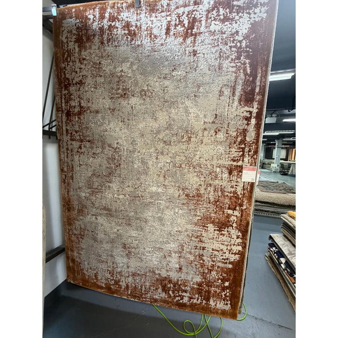 Kuza Border Modern Abstract Distressed Shimmer Hi-Lo Textured Soft Velvety Touch High-Density Durable Easy-Care Short Pile Terracotta/Light Grey/Cream Runner