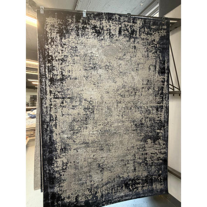 Kuza Border Modern Abstract Distressed Shimmer Hi-Lo Textured Soft Velvety Touch High-Density Durable Easy-Care Short Pile Navy/Light Grey/Cream Blue Runner
