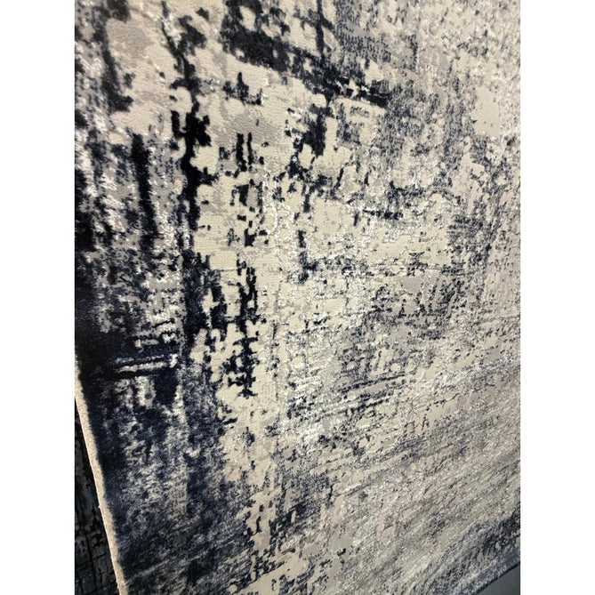Kuza Border Modern Abstract Distressed Shimmer Hi-Lo Textured Soft Velvety Touch High-Density Durable Easy-Care Short Pile Navy/Light Grey/Cream Blue Runner