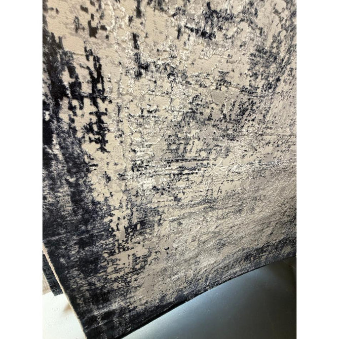 Kuza Border Modern Abstract Distressed Shimmer Hi-Lo Textured Soft Velvety Touch High-Density Durable Easy-Care Short Pile Navy/Light Grey/Cream Blue Runner
