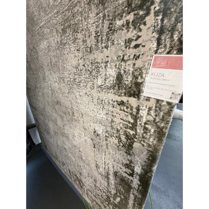 Kuza Border Modern Abstract Distressed Shimmer Hi-Lo Textured Soft Velvety Touch High-Density Durable Easy-Care Short Pile Khaki/Light Grey/Cream Runner