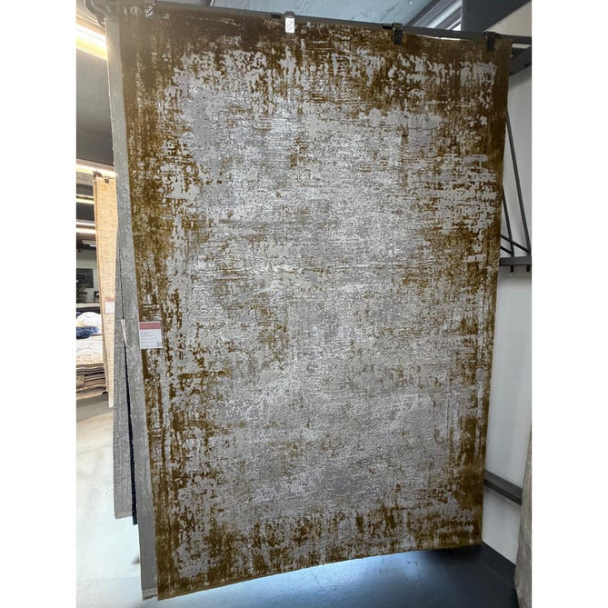 Kuza Border Modern Abstract Distressed Shimmer Hi-Lo Textured Soft Velvety Touch High-Density Durable Easy-Care Short Pile Gold/Light Grey/Cream Runner