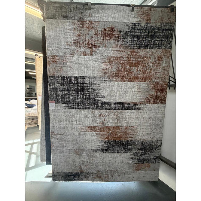 Kuza Lines Ikat Modern Abstract Distressed Shimmer Hi-Lo Textured Soft Velvety Touch High-Density Durable Easy-Care Short Pile Terracotta/Light Grey/Black/Ivory Rug