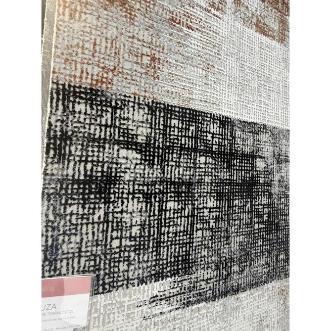 Kuza Lines Ikat Modern Abstract Distressed Shimmer Hi-Lo Textured Soft Velvety Touch High-Density Durable Easy-Care Short Pile Terracotta/Light Grey/Black/Ivory Rug