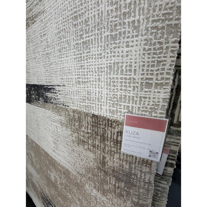 Kuza Lines Ikat Modern Abstract Distressed Shimmer Hi-Lo Textured Soft Velvety Touch High-Density Durable Easy-Care Short Pile Beige/Light Grey/Black/Ivory Rug