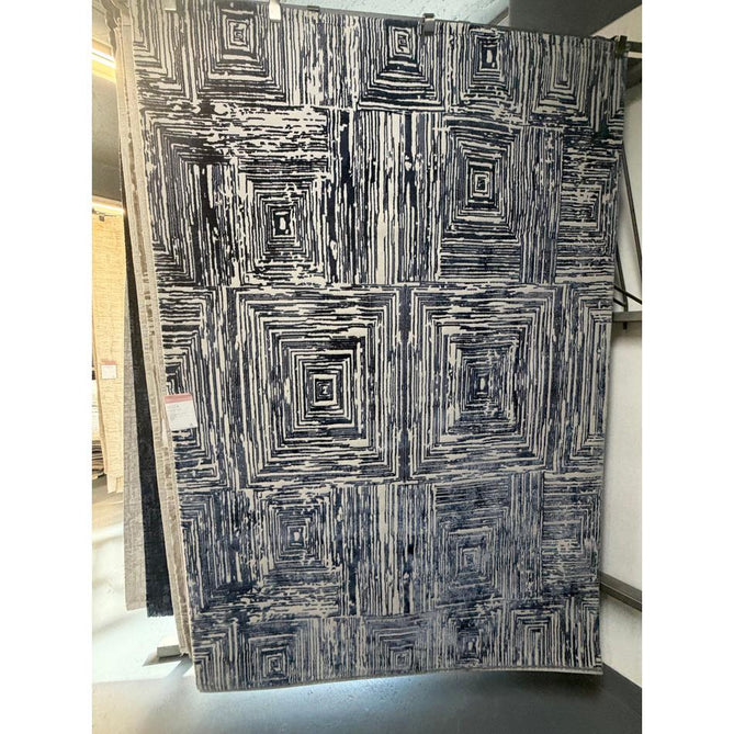 Kuza Portrait Modern Abstract Distressed Shimmer Hi-Lo Textured Soft Velvety Touch High-Density Durable Easy-Care Short Pile Navy Blue/Cream/Grey Rug