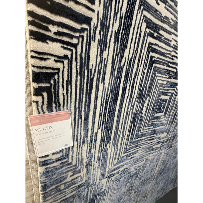 Kuza Portrait Modern Abstract Distressed Shimmer Hi-Lo Textured Soft Velvety Touch High-Density Durable Easy-Care Short Pile Navy Blue/Cream/Grey Rug