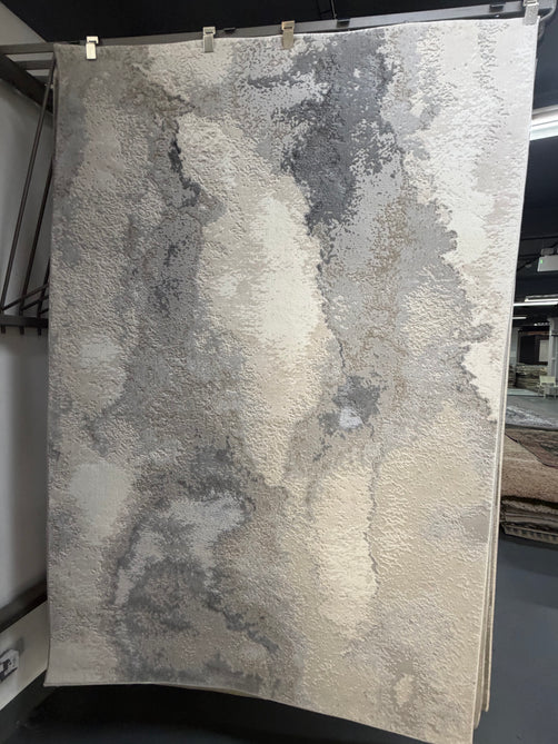 Stellar ST03 Modern Abstract Distressed Shimmer Hi-Low Textured Smooth Soft-Touch Polyblend Short Pile Beige/Grey/Cream Rug