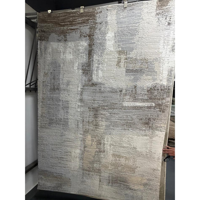 Stellar ST07 Modern Abstract Distressed Shimmer Hi-Low Textured Smooth Soft-Touch Polyblend Short Pile Grey/Beige/Cream Rug