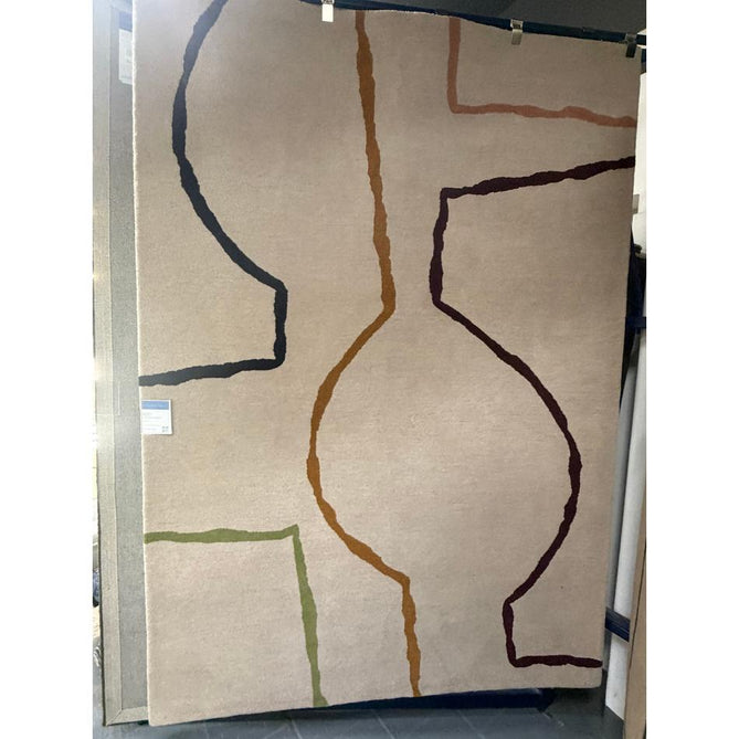 Reef RF22 Linear Modern Geometric Hand-Woven Wool Beige/Multicolour Rug