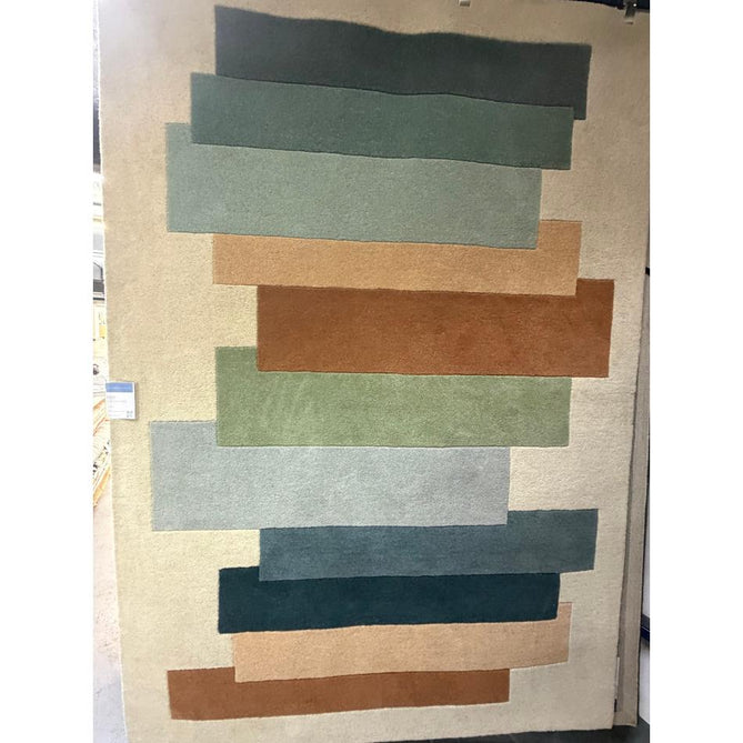 Reef RF32 Stacks Modern Geometric Hand-Woven Wool Green/Multicolour Rug