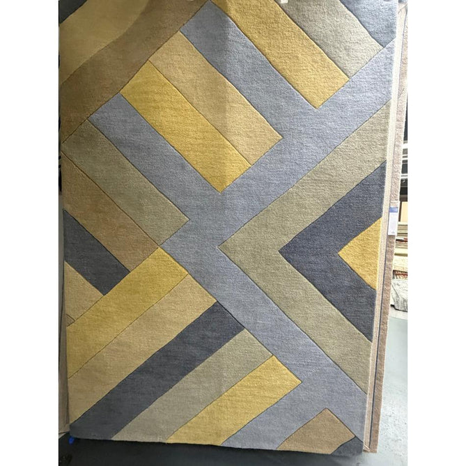 Reef RF02 Big Zig Modern Geometric Hand-Woven Wool Ochre/Grey/Charcoal/Taupe Multicolour Rug