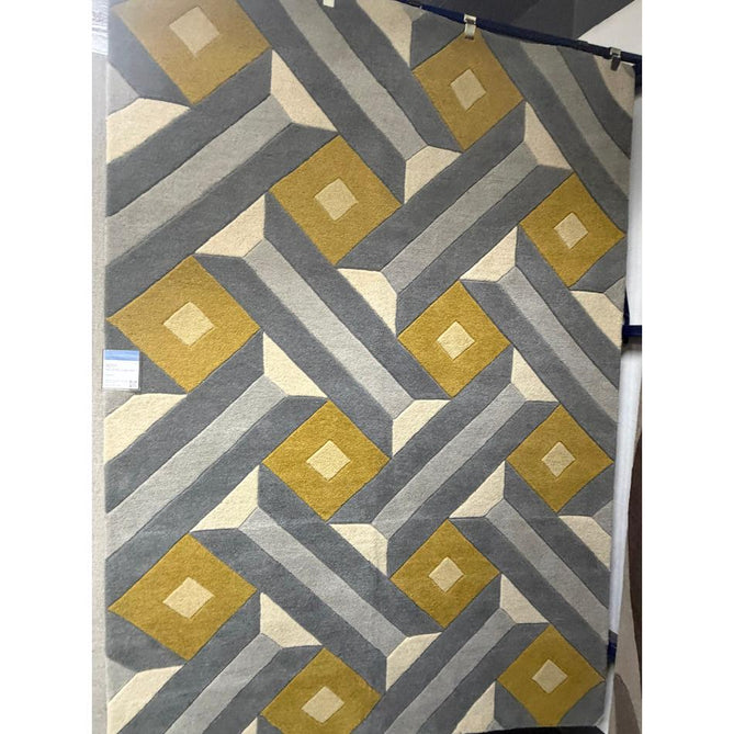 Reef RF01 Motif Modern Geometric Hand-Woven Wool Ochre/Grey/Cream/Multicolour Rug