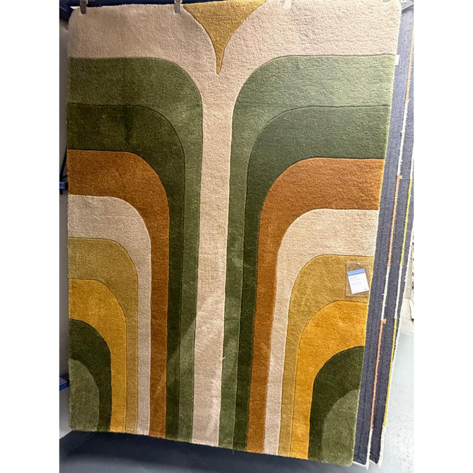 Romy 02 Retro Modern Symmetrical Arches Hand-Woven Soft Wool-Feel Eco Fibre Rainbow Green/Multicolour Rug