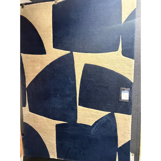 Romy 03 Kite Modern Irregular Geometric Shapes Hand-Woven Soft Wool-Feel Eco Fibre Blue/Cream Rug