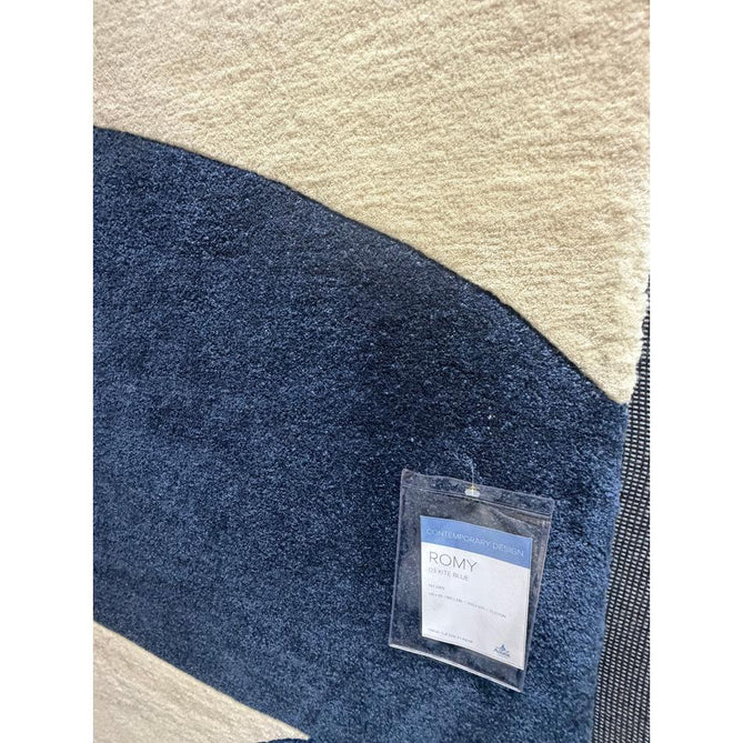 Romy 03 Kite Modern Irregular Geometric Shapes Hand-Woven Soft Wool-Feel Eco Fibre Blue/Cream Rug
