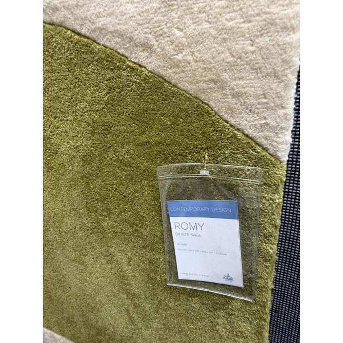 Romy 04 Kite Modern Irregular Geometric Shapes Hand-Woven Soft Wool-Feel Eco Fibre Sage Green/Cream Rug