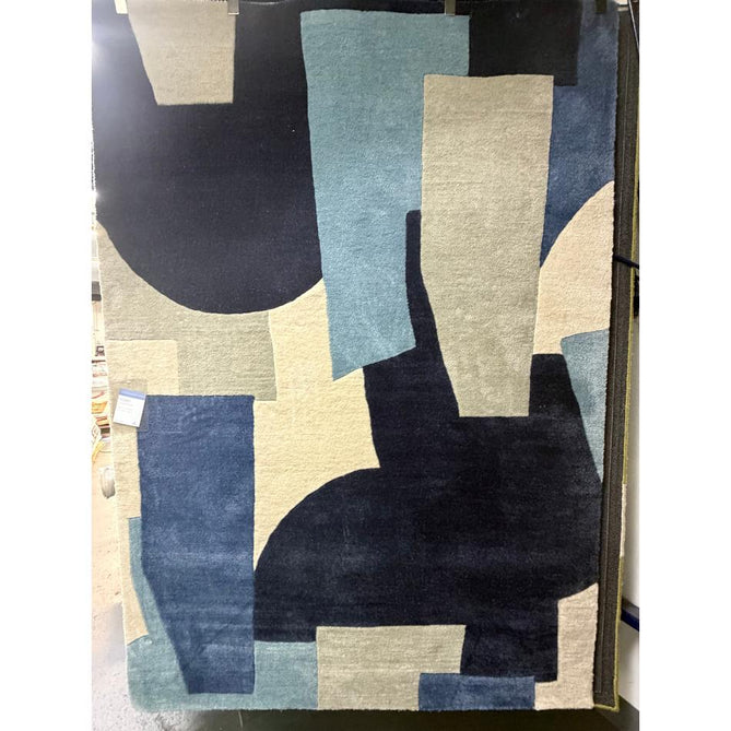 Romy 11 Element Modern Irregular Overlapping Geometric Shapes Hand-Woven Soft Wool-Feel Eco Fibre Blue/Taupe/Ivory Rug