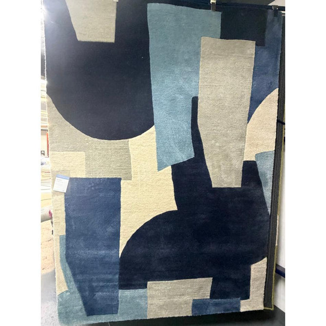 Romy 11 Element Modern Irregular Overlapping Geometric Shapes Hand-Woven Soft Wool-Feel Eco Fibre Blue/Taupe/Ivory Rug