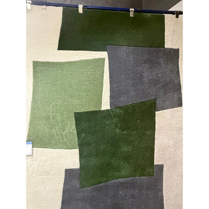 Romy 12 Papercut Modern Overlapping Rectangles Hand-Woven Soft Wool-Feel Eco Fibre Green/Grey/Ivory Rug
