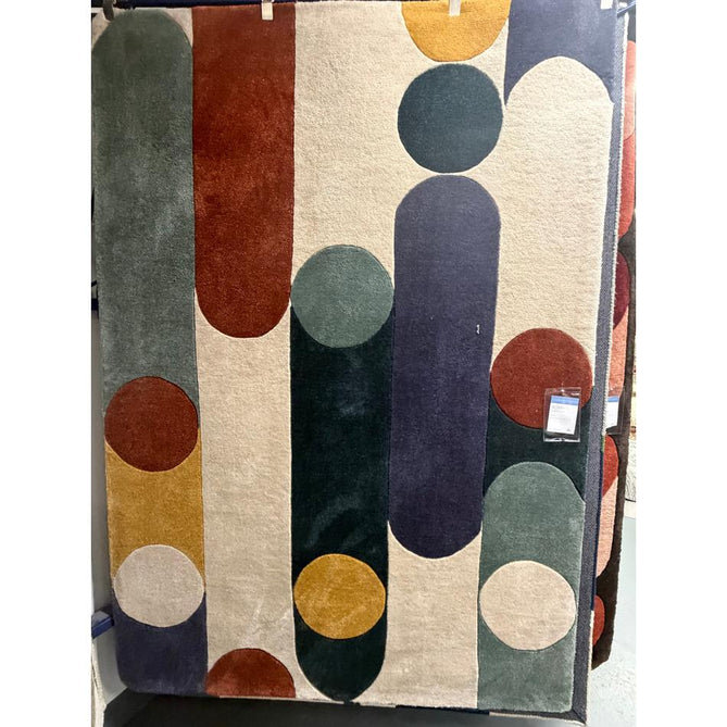 Romy 07 Morse Modern Elongated Ovals Shapes Hand-Woven Soft Wool-Feel Eco Fibre Multicolour Rug