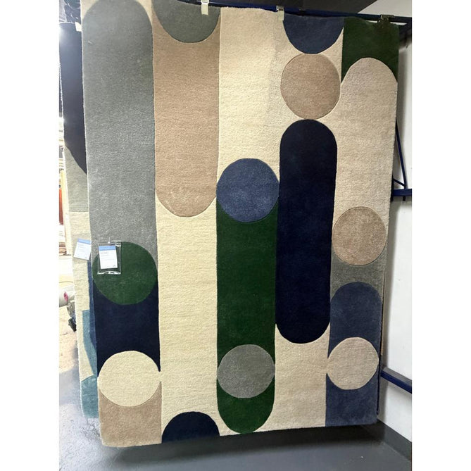 Romy 08 Morse Modern Elongated Ovals Shapes Hand-Woven Soft Wool-Feel Eco Fibre Blue/Green/Grey/Beige/Ivory Rug
