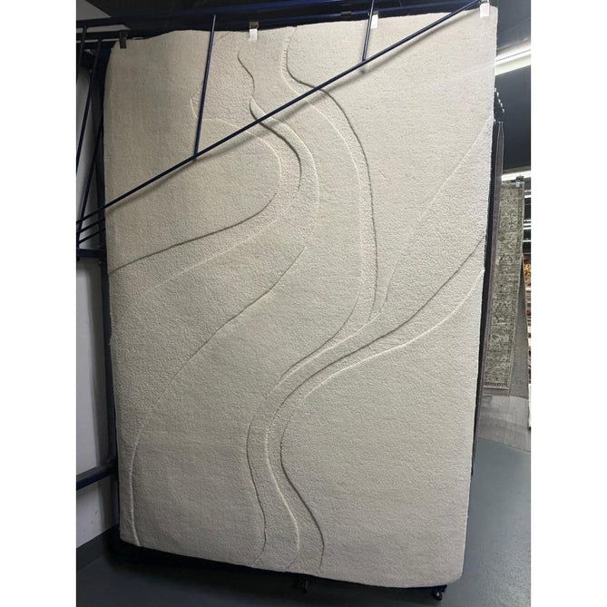 Olsen Glide Modern Plain Abstract Hand Carved Hi-Low Textured Wool Cream Rug