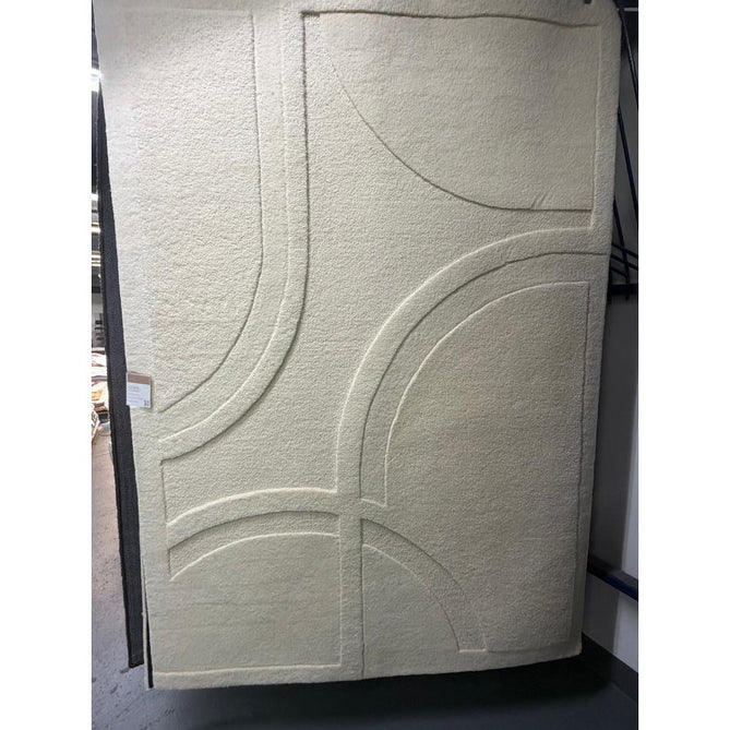 Olsen Movement Modern Plain Abstract Hand Carved Hi-Low Textured Wool Cream Rug