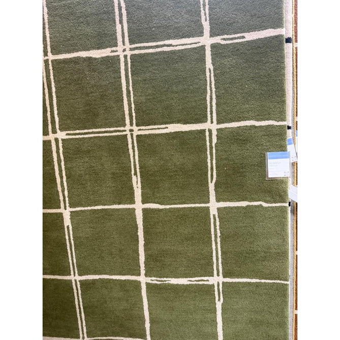 Albany Grid Modern Geometric Hand-Woven Wool Olive/Cream Rug