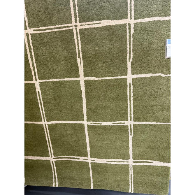 Albany Grid Modern Geometric Hand-Woven Wool Olive/Cream Rug