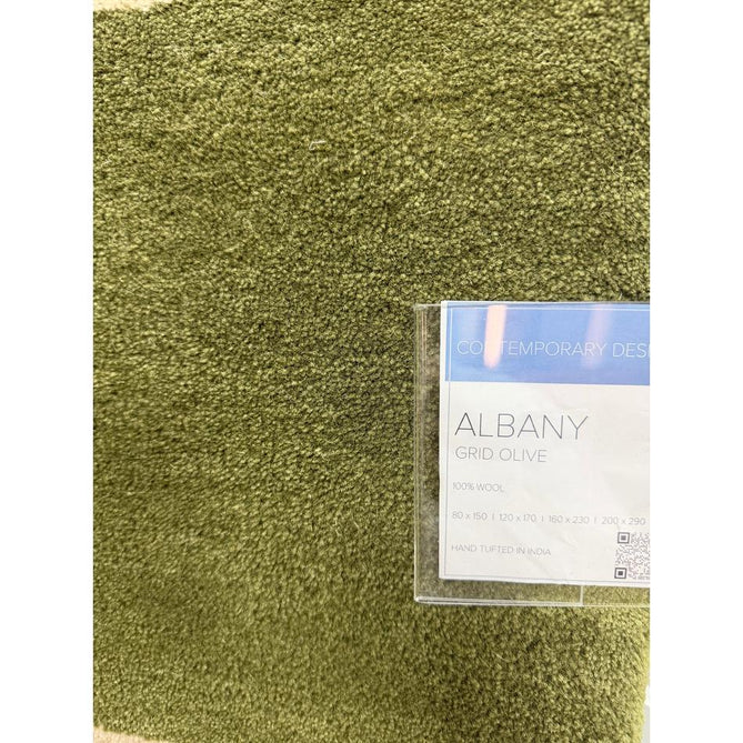Albany Grid Modern Geometric Hand-Woven Wool Olive/Cream Rug