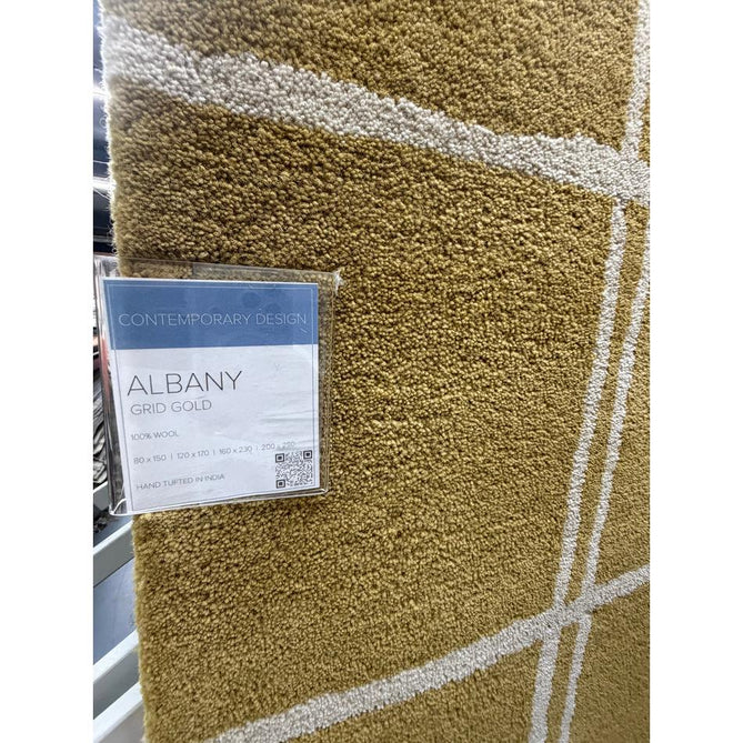 Albany Grid Modern Geometric Hand-Woven Wool Gold/Cream Rug