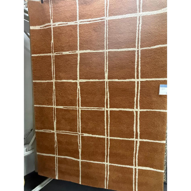 Albany Grid Modern Geometric Hand-Woven Wool Rust/Cream Rug