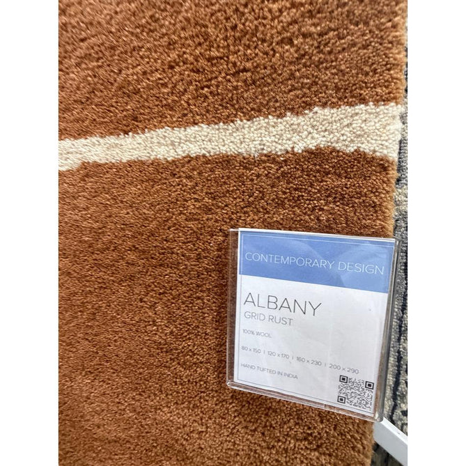 Albany Grid Modern Geometric Hand-Woven Wool Rust/Cream Rug