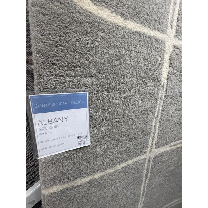 Albany Grid Modern Geometric Hand-Woven Wool Silver/Cream Rug