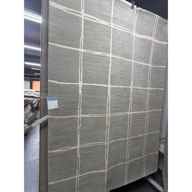 Albany Grid Modern Geometric Hand-Woven Wool Silver/Cream Rug