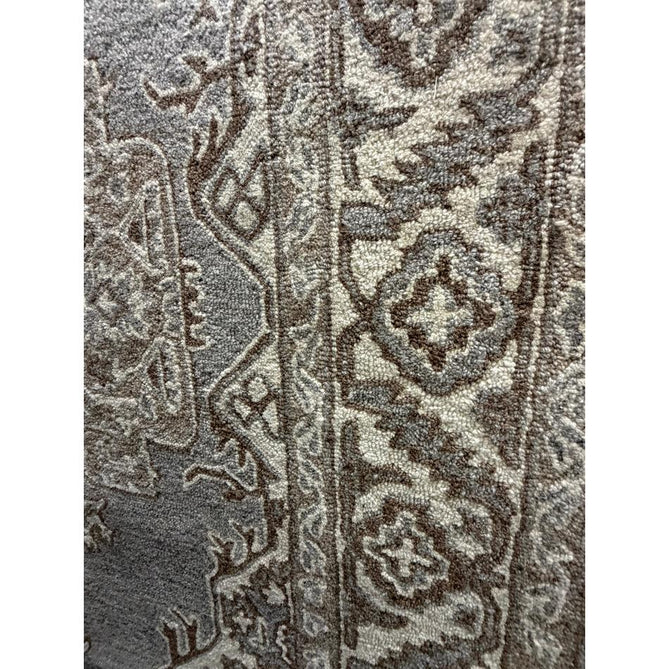 Bronte Traditional Persian Medallion Bordered Hand-Woven Textured Fine Wool Loop Pile Low Profile Short Pile Smoke Grey/Dark Beige/Taupe/Cream Rug