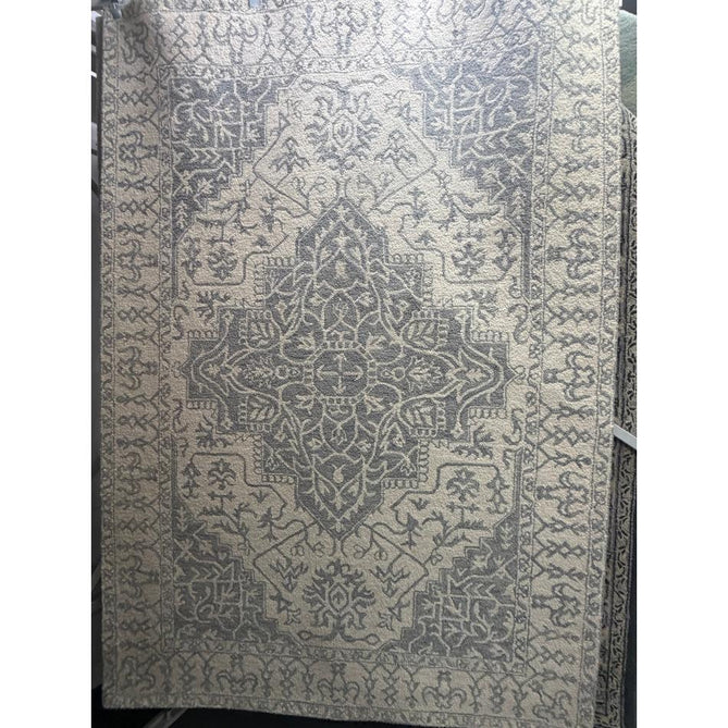 Bronte Traditional Persian Medallion Bordered Hand-Woven Textured Fine Wool Loop Pile Low Profile Short Pile Silver/Grey/Cream Rug