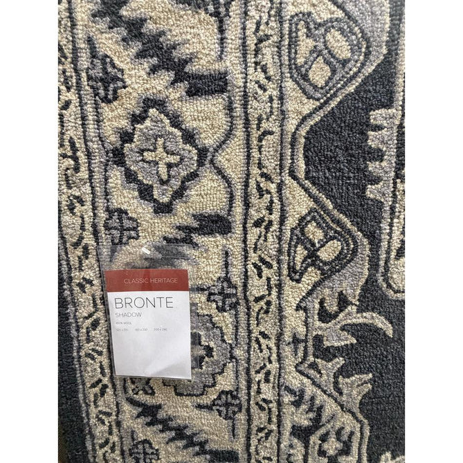 Bronte Traditional Persian Medallion Bordered Hand-Woven Textured Fine Wool Loop Pile Low Profile Short Pile Shadow Dark Grey/Beige/Cream Rug