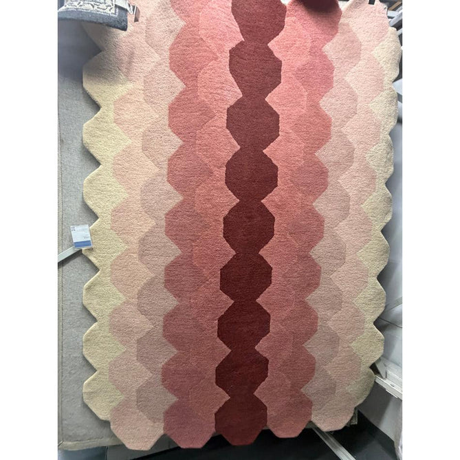 Hive Modern Geometric Hexagonal Ombre Gradient Hand-Woven Wool Low Profile Short Pile Pink/Cream/Burgundy Rug