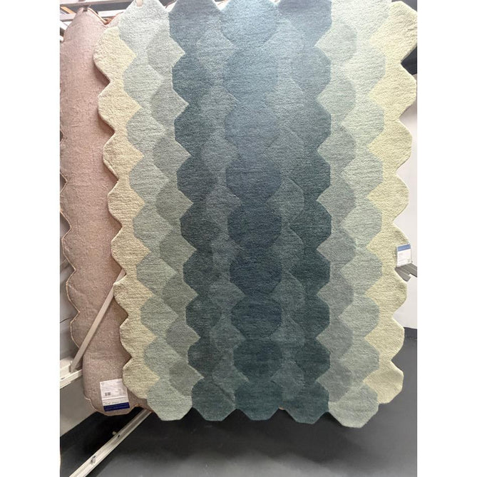 Hive Modern Geometric Hexagonal Ombre Gradient Hand-Woven Wool Low Profile Short Pile Teal Rug