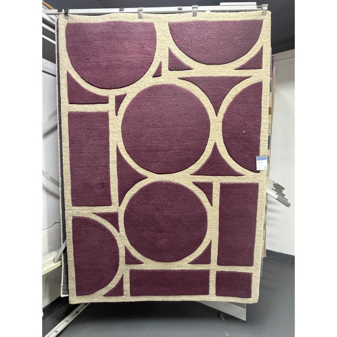 Metro Modern Geometric Hand-Carved Hi-Low Wool Plum/Beige Rug