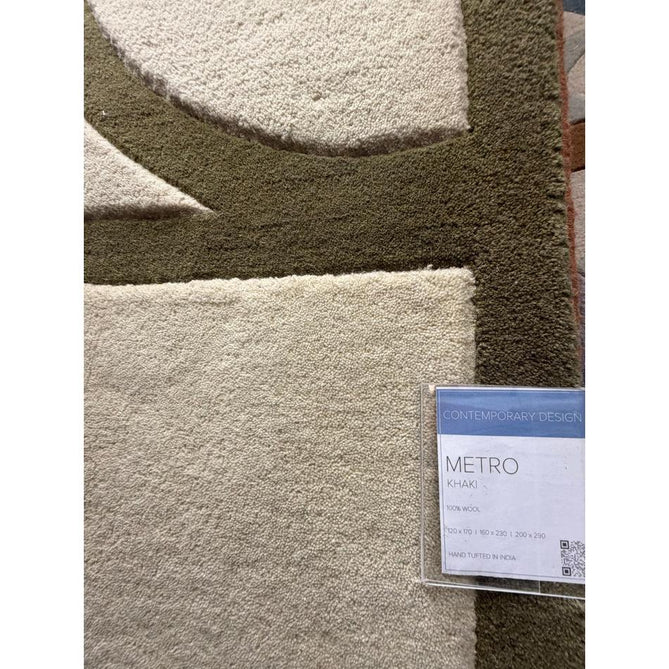 Metro Modern Geometric Hand-Carved Hi-Low Wool Light Beige Cream/Khaki Rug