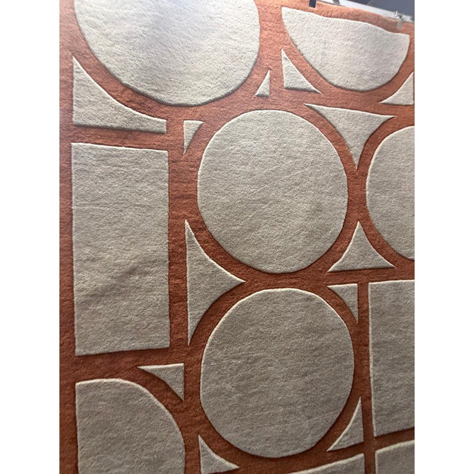 Metro Modern Geometric Hand-Carved Hi-Low Wool Warm Beige/Rust Rug