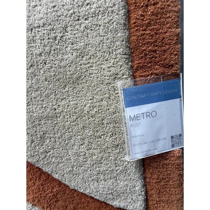 Metro Modern Geometric Hand-Carved Hi-Low Wool Warm Beige/Rust Rug