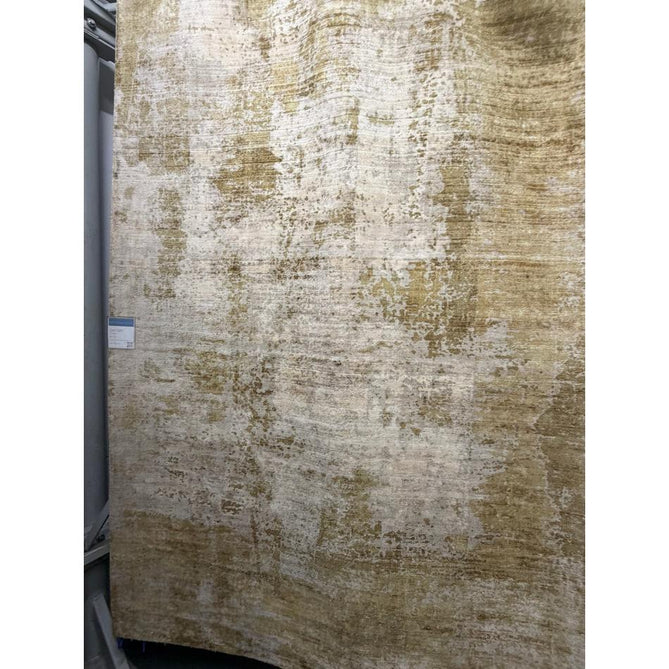 Gatsby Modern Abstract Distressed Metallic Shimmer Hand-Woven Textured Printed Viscose Flatweave Autumn Yellow/Cream/Gold Rug