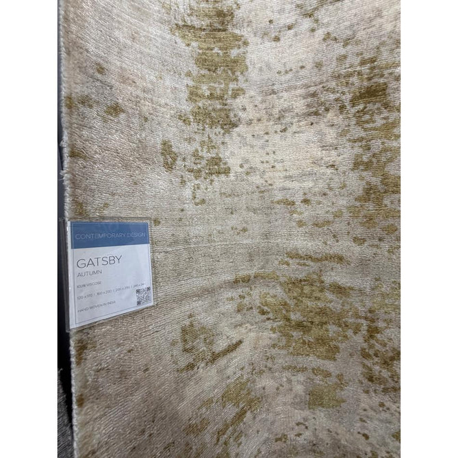 Gatsby Modern Abstract Distressed Metallic Shimmer Hand-Woven Textured Printed Viscose Flatweave Autumn Yellow/Cream/Gold Rug