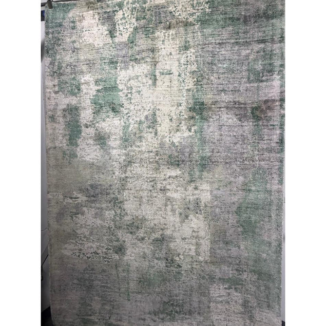 Gatsby Modern Abstract Distressed Metallic Shimmer Hand-Woven Textured Printed Viscose Flatweave Green/Grey/Cream Rug