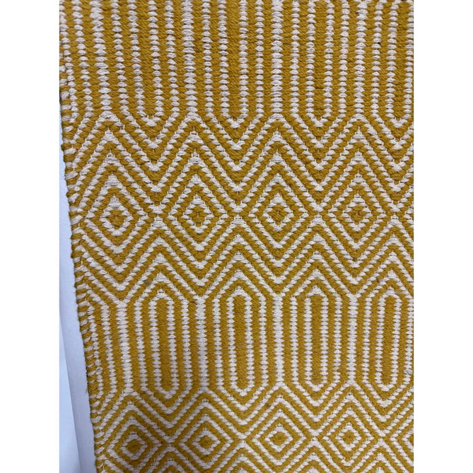 Sloan Modern Duo-Tone Geometric Diamond Hand-Woven Soft-Touch Durable Textured Wool & Cotton Blend Flatweave Mustard/Cream Runner