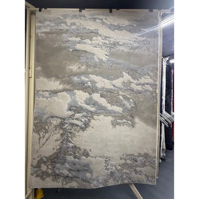 Aurora AU02 Cloud Modern Abstract Distressed Marbled Metallic Shimmer Textured High-Density Soft Smooth Low Profile Polyblend Short-Pile Beige/Grey/Silver/Cream/White Rug
